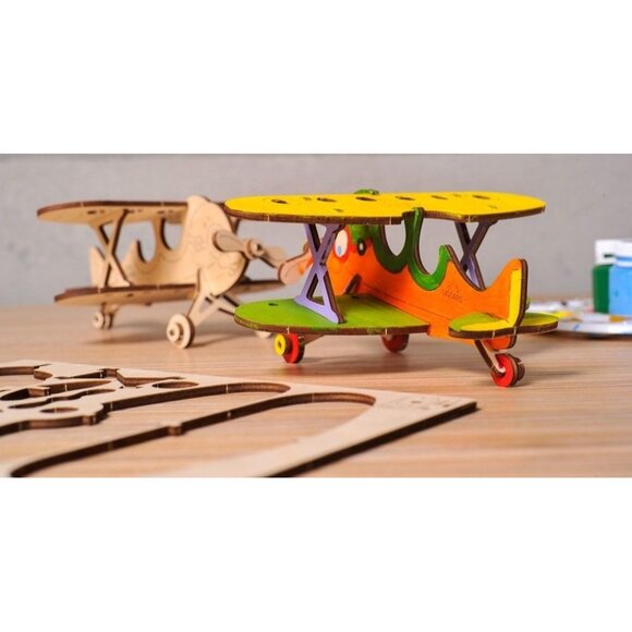 3D Wooden Puzzle Biplane By Ugears For Kids Aged 5+  Build & Paint DIY Education - Picture 2 of 5
